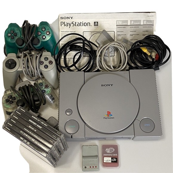 PlayStation 1 Console Bundle w/ 3 Controllers 6 games add. MEM card -WORKS NICE - Picture 1 of 3